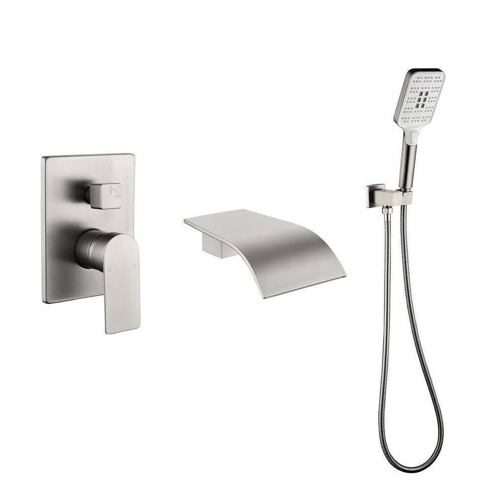 Nestfair Single-Handle Wall Mount Roman Tub Faucet with Hand Shower in Brushed Nickel SMD3016N