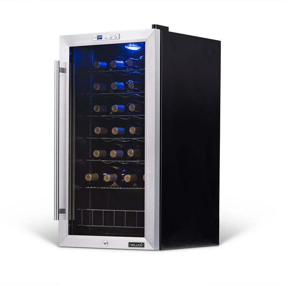 NewAir Single Zone 27-Bottle Freestanding Wine Cooler Fridge with Exterior Digital Thermostat and Chrome Racks Stainless Steel AWC-270E