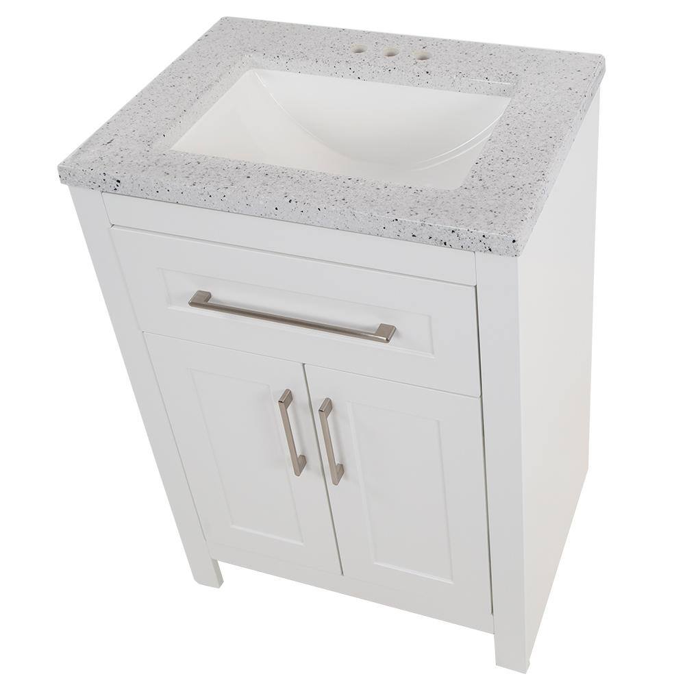 Home Decorators Collection Clady 24.5 in. W x 18.8 in. D x 35.4 in. H Freestanding Bath Vanity in White with Silver Ash Cultured Marble Top HD2024P2-WH