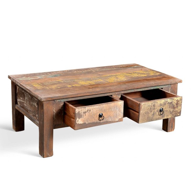 Reclaimed Wood Coffee Table And Double Drawers 16h X 43w X 24d natural Timbergirl