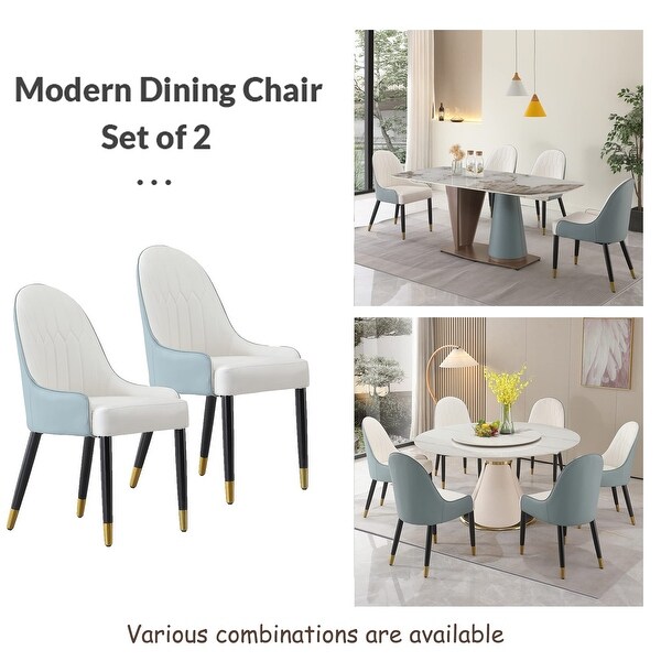 Dining Chairs Set of 2， Upholstered Dining Accent Side Chairs in PU Leather Cushion Seat and Sturdy Metal Legs - as picture