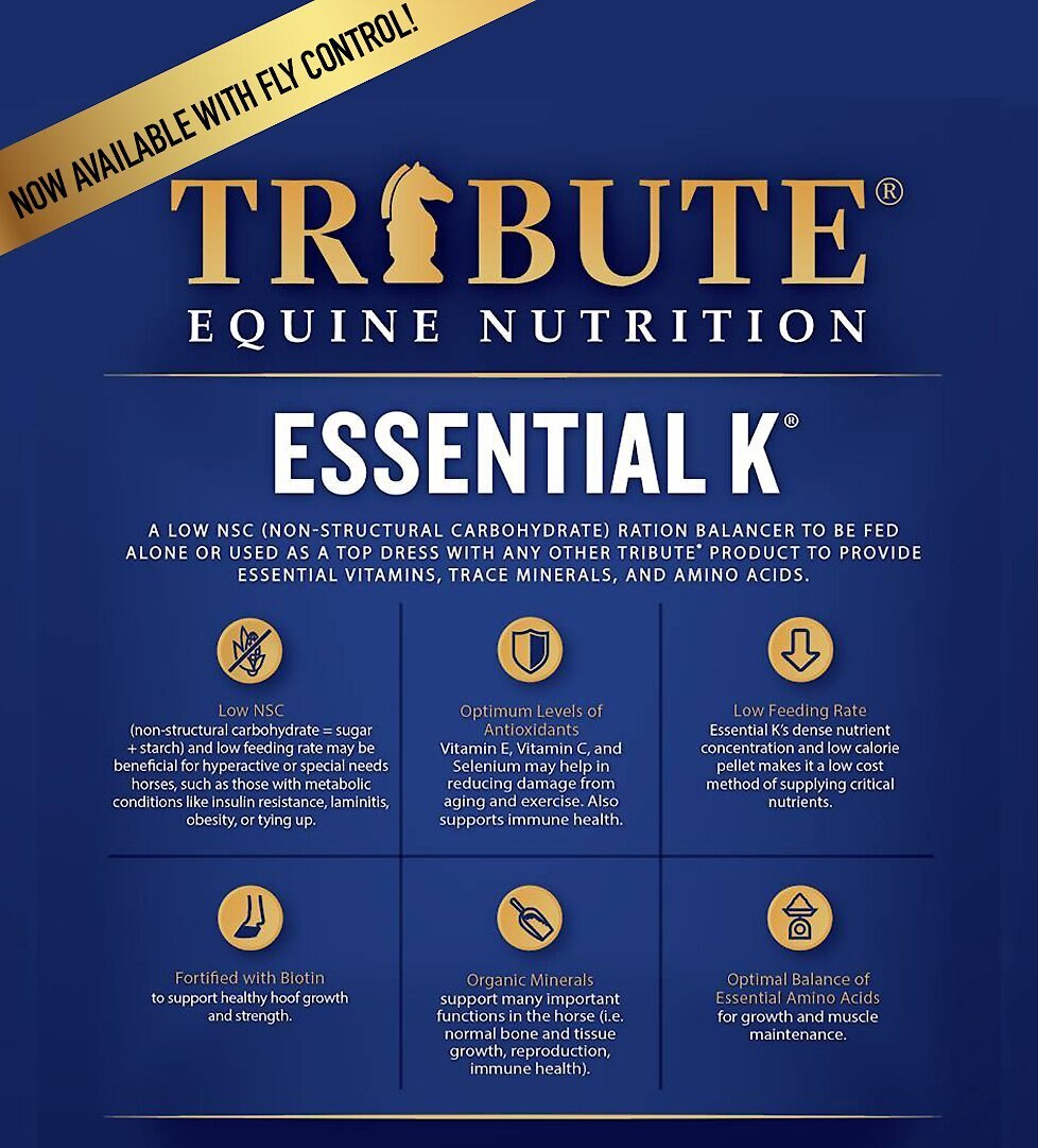 Tribute Equine Nutrition Essential K With Fly Control Formula Horse Food， 50-lb bag