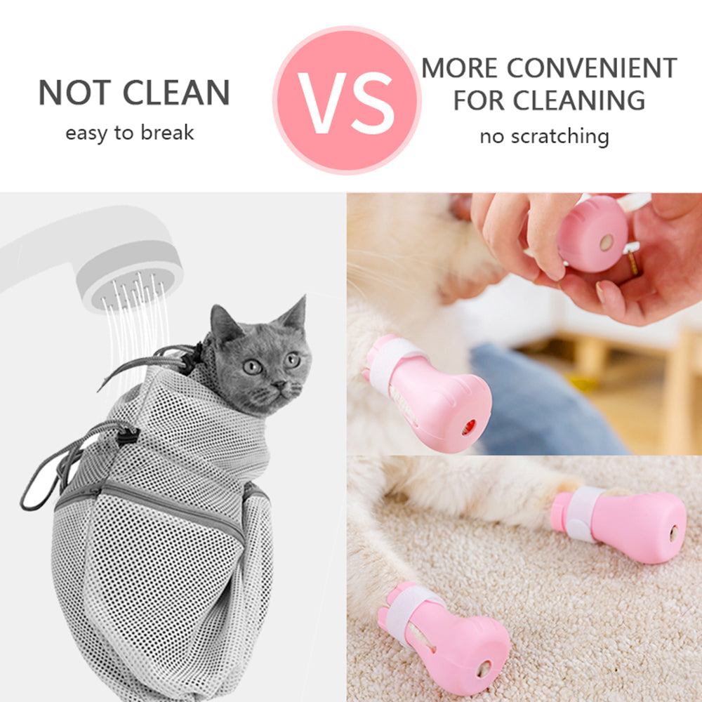 Tickas 4Pcs/Set Cat Shoes Anti-Scratch Shoes for Cats Adjustable Cat Claw Covers for Bathing Shaving Checking Treatments