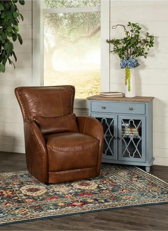 St. James Chestnut Brown Leather Self Centering Swivel Chair