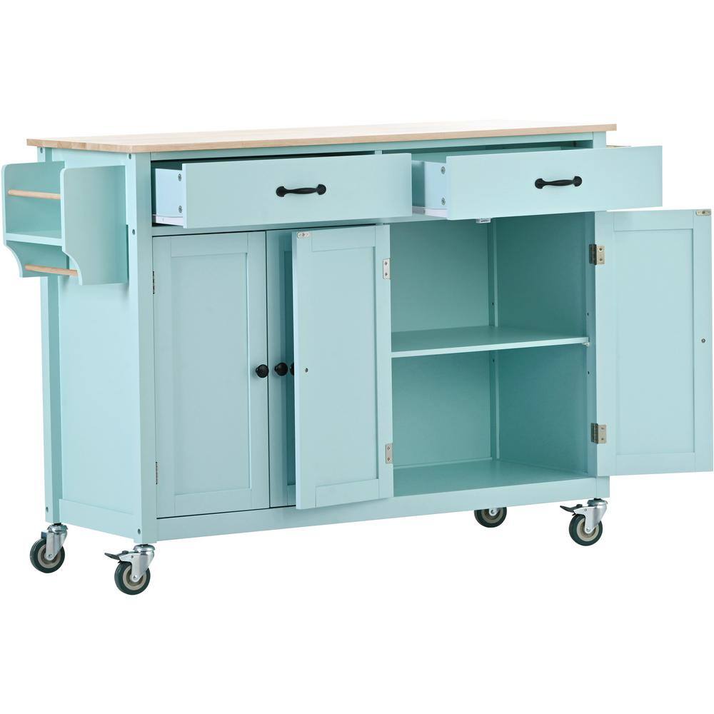 Nestfair Mint Green Wood 55 in. W Kitchen Island with Rack and Drawers LWF00911N