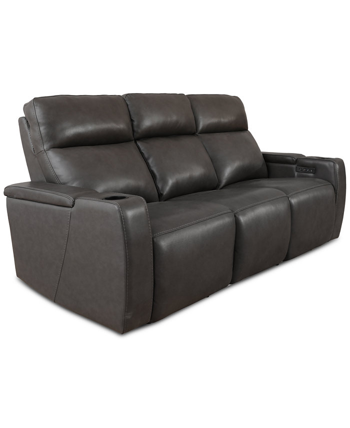 Furniture Greymel 84 Leather Sofa with Power Headrests