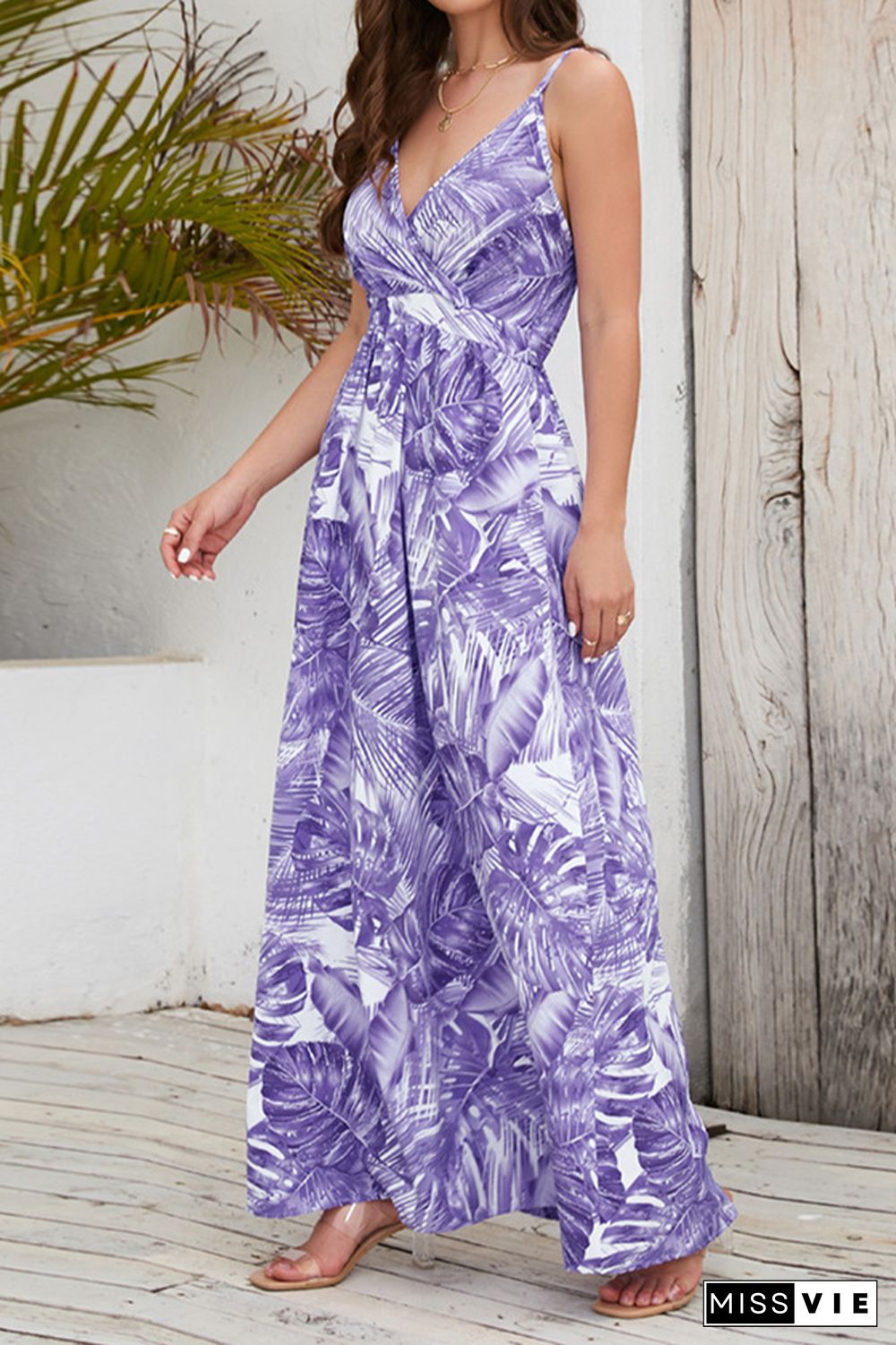 Wrap V Neck Abstract Print Cami Maxi Dress