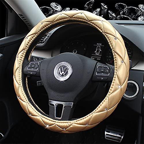 Leather Auto Car Steering Wheel Cover，anti Slip Comfort Elegant Universal 15 Inch，gold