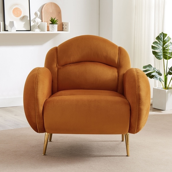 VANOMi 35.45'' Wide Velvet Mid-century Modern Accent Chair， Euro-style Armchair with Gold Metal Legs