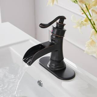 BWE Waterfall Bathroom Faucet Single-Handle Single Hole Sink Faucet Deck Mount Oil Rubbed Bronze Vanity Faucets A-96556-ORB