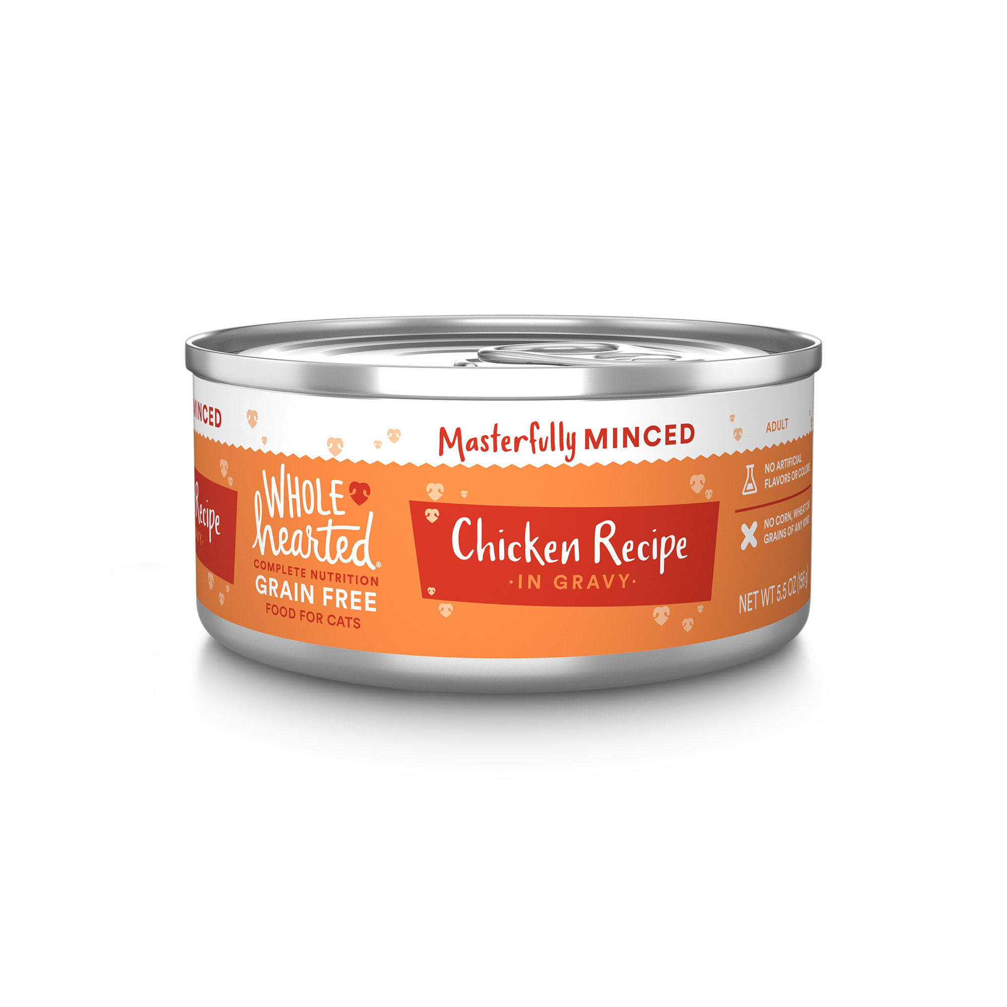 WholeHearted All Life Stages Grain-Free Chicken Recipe Minced in Gravy Wet Cat Food， 5.5 oz.， Case of 12