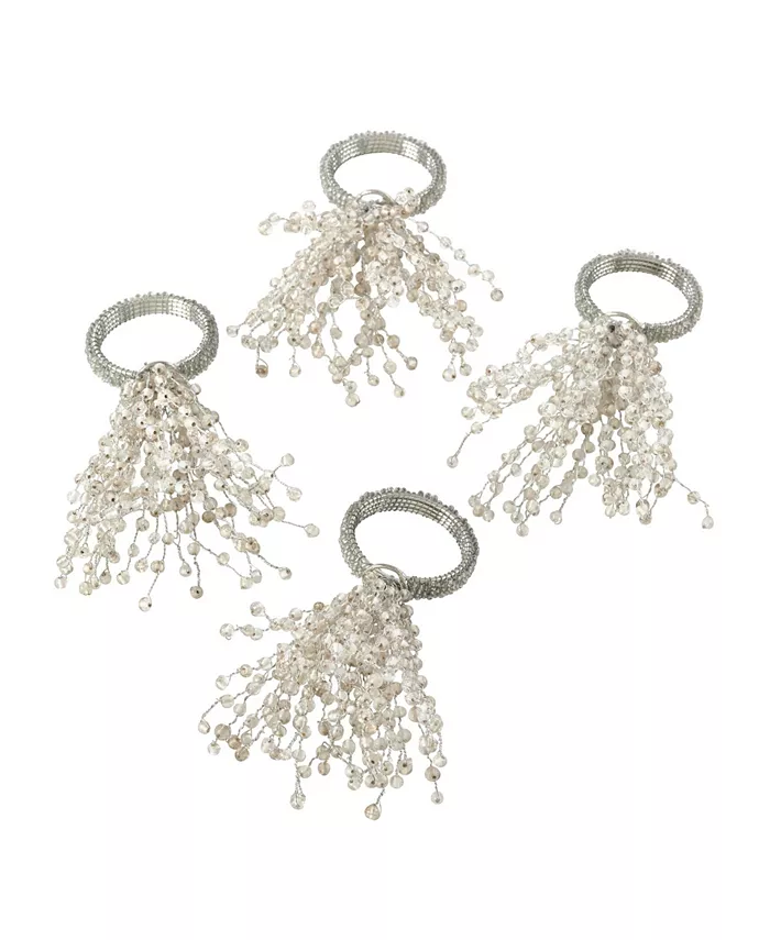 Saro Lifestyle Beaded Spray Design Napkin Ring Set of 4