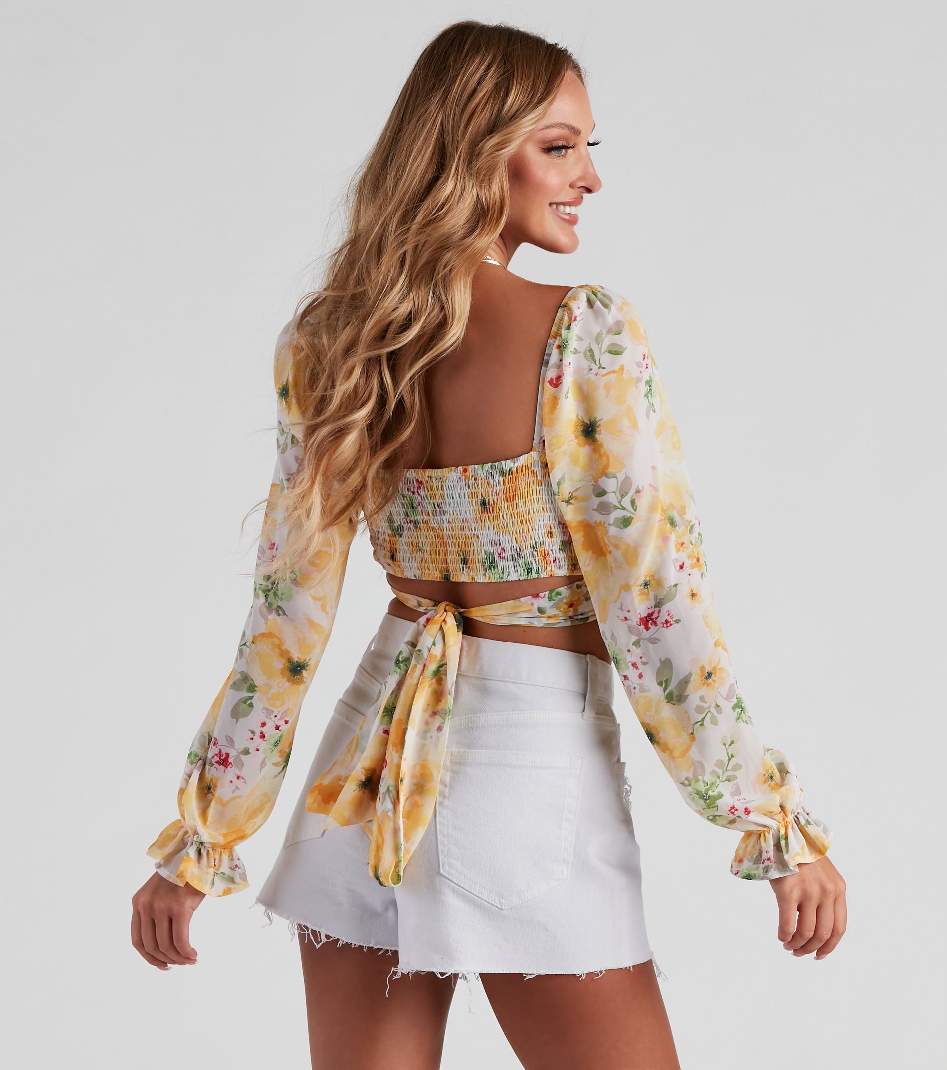 Floral Bloom Chiffon Crop Top