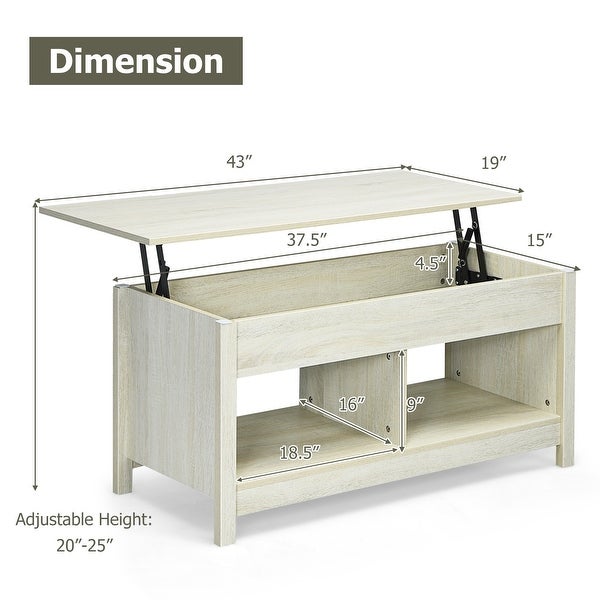 Lift Top Coffee Table with Hidden Storage Compartment and Lower Shelf for Study Room - 43'' x 19'' x 20'' (L x W x H)