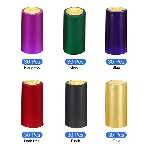 180Pcs 30mm PVC Heat Shrink Wine Bottle Caps Sleeves Top Cover Film 6 Colors - Multi-Color