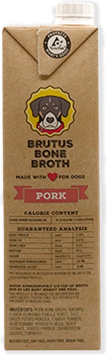 Brutus Broth Pork Flavored Grain-Free Bone Broth Dog Food Topping， 32-oz