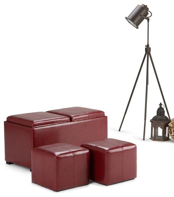 Atlin Designs 3 Piece Faux Leather Storage Ottoman in Red   Transitional   Footstools And Ottomans   by Homesquare  Houzz