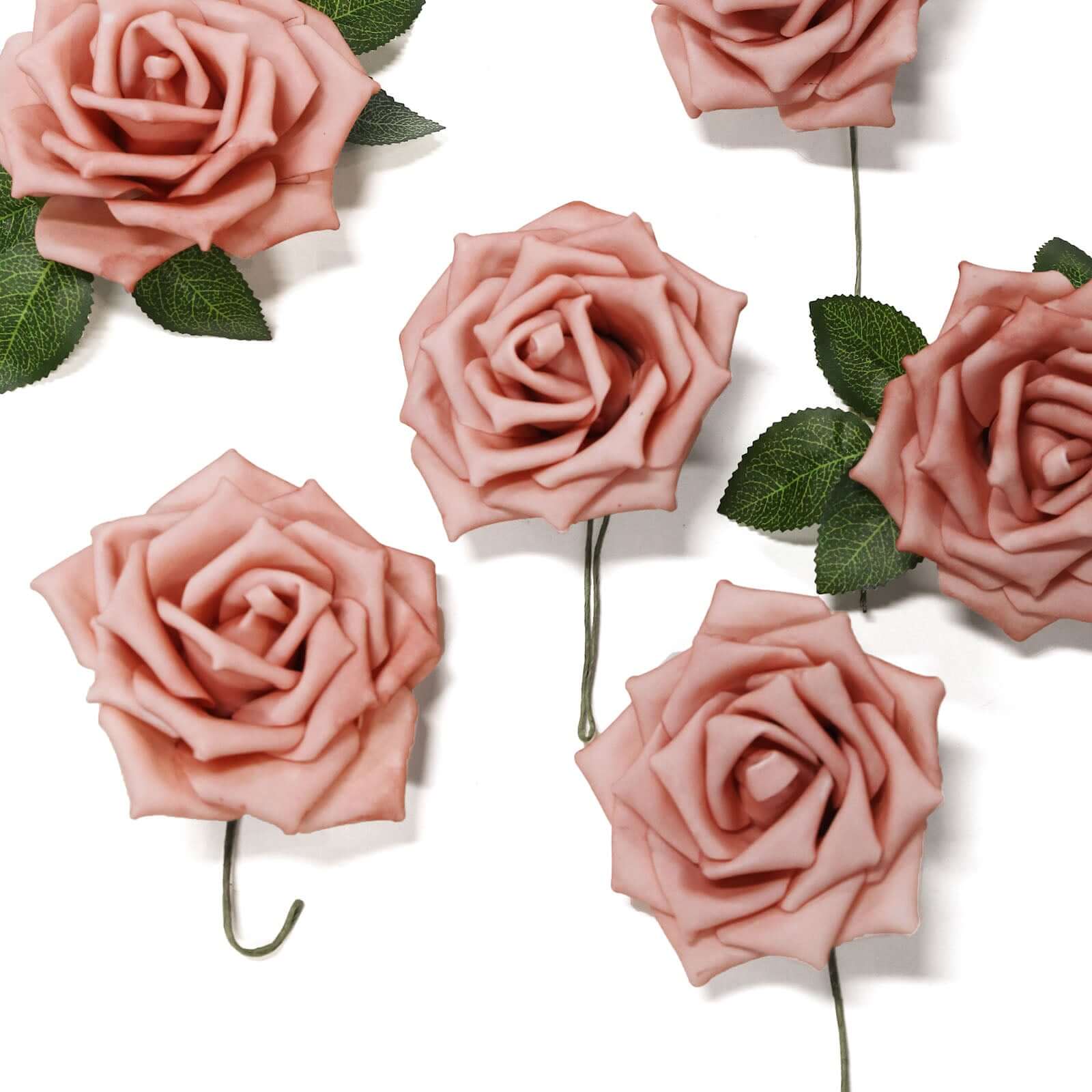 24 Roses Dusty Rose Artificial Foam Flowers With Stem Wire and Leaves 5