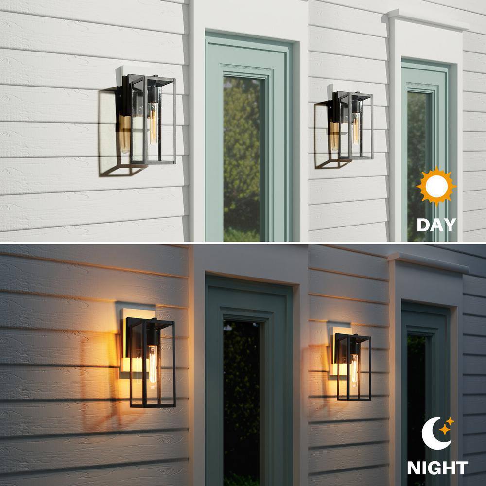 LNC Rustic Matte Black Outdoor Wall Sconce 1-Light Classic Cage Wall Lantern for Patio with Clear Glass Shade AYQMA3HD14247T7