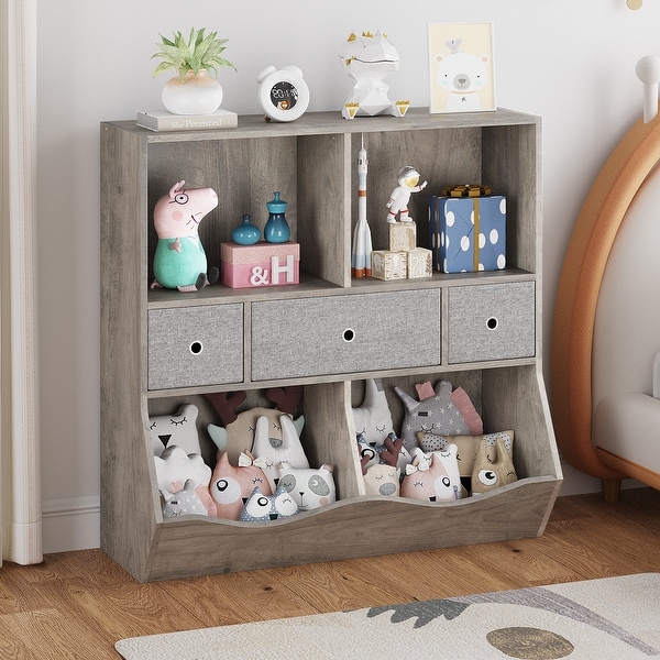 Kids Bookshelf and Bookcase Toy Storage Multi Shelf with Cubby Organizer Cabinet and Drawers