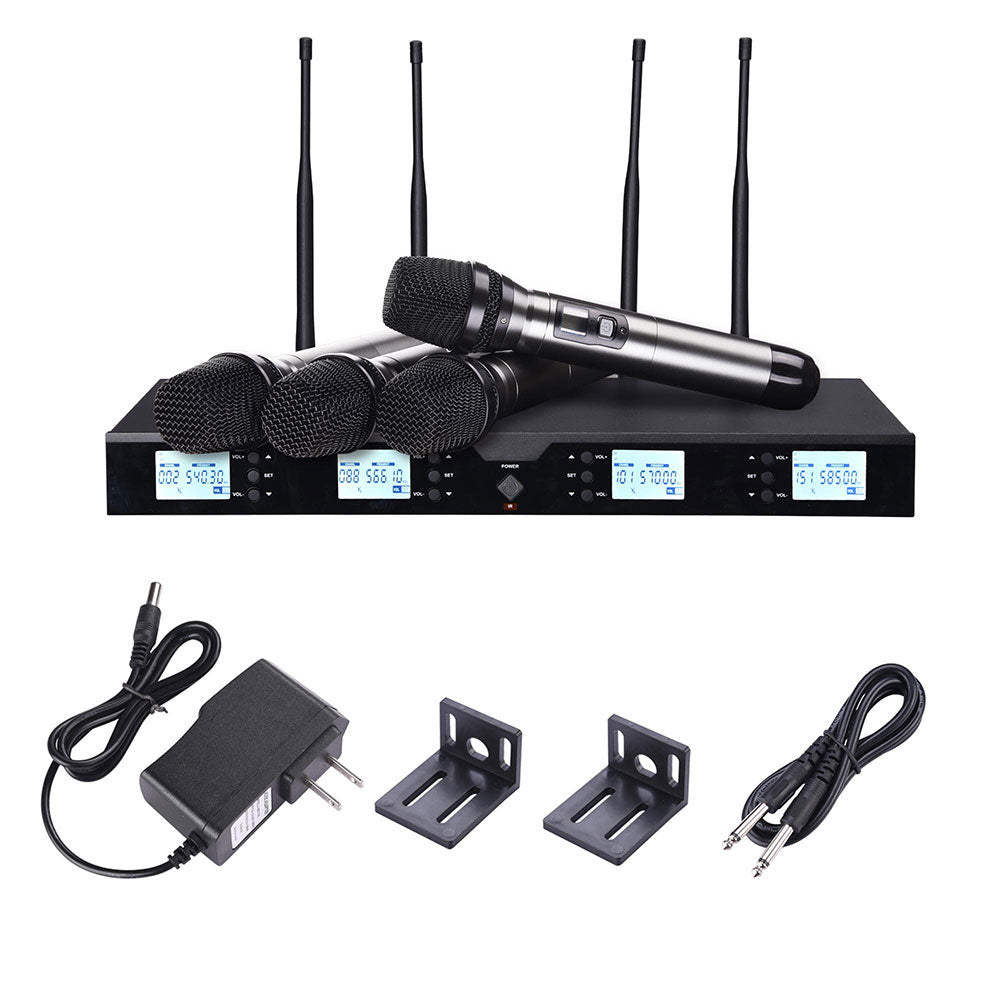 Yescom Pro 4 Channel 262' Wireless UHF Microphone System 4 Handheld Mics