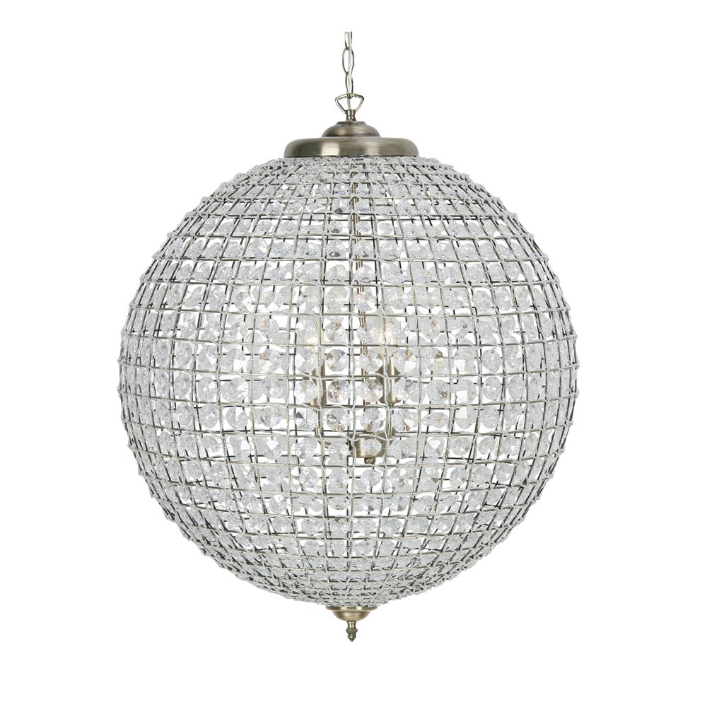 Oaks 4530/60 AB Ballon Antique Brass & Crystal 3 Lamp Round Pendant 600mm