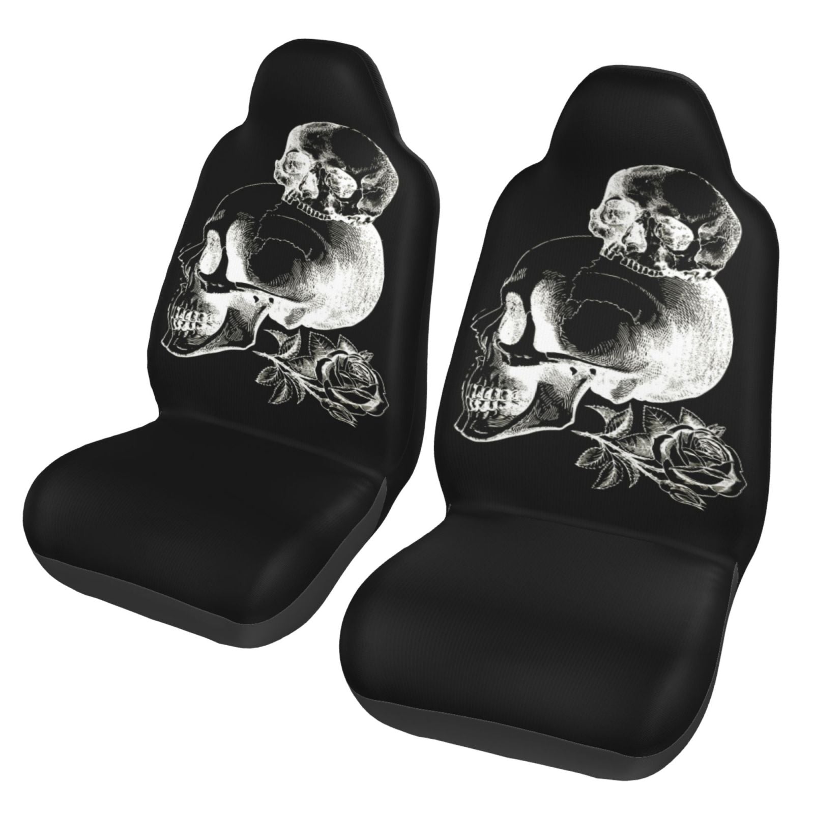 TEQUAN Front Seat Covers， Death Skeleton Skull Rose Pattern 2 Piece Car Seat Cover Fit Most Car SUV Truck Van