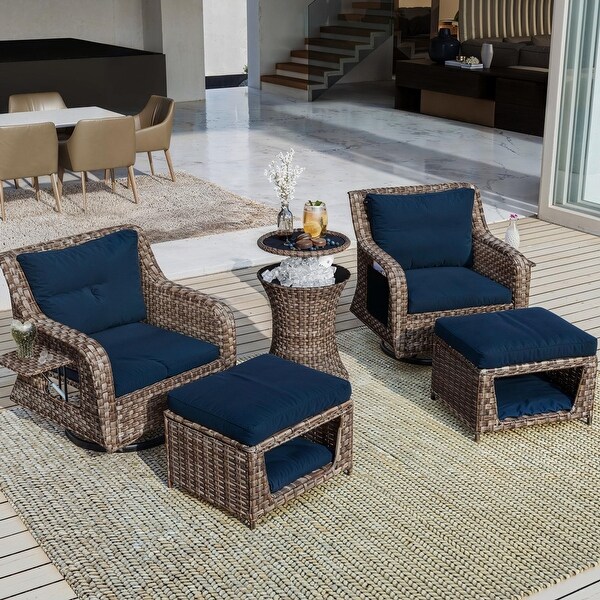 5 Pieces Outdoor Patio Swivel Rocking Chairs Set with with Ottomans and Table