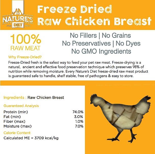 Nature's Diet Chicken Breast Raw Freeze-Dried Dog Treats， 3-oz pouch