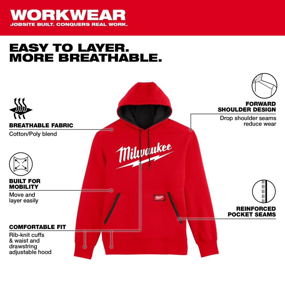 Milwaukee Midweight Pullover Hoodie Big Logo Red 352RM910 from Milwaukee