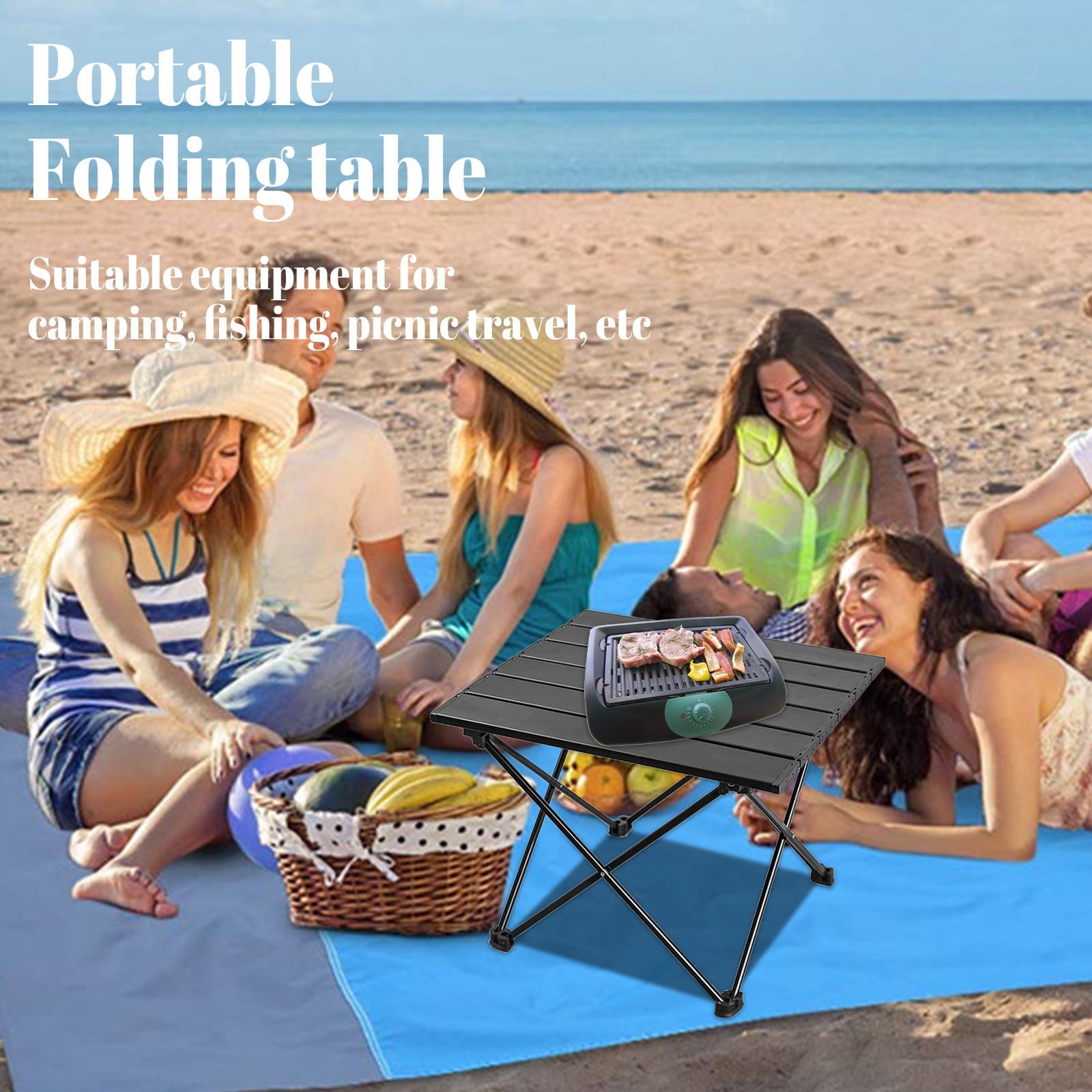 OAVQHLG3B Portable Camping Table Folding Table，Small Ultralight Folding Table with Aluminum Table Top and Carry Bag，Perfect for Outdoor，Picnic，BBQ，Cooking，Festival，Beach，Home Use