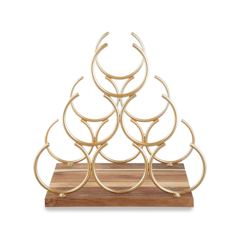 Twine Pyramid 6 Bottle Wood Wine Rack  Holds 6 Standard Wine Bottles  Wood Base  Gold