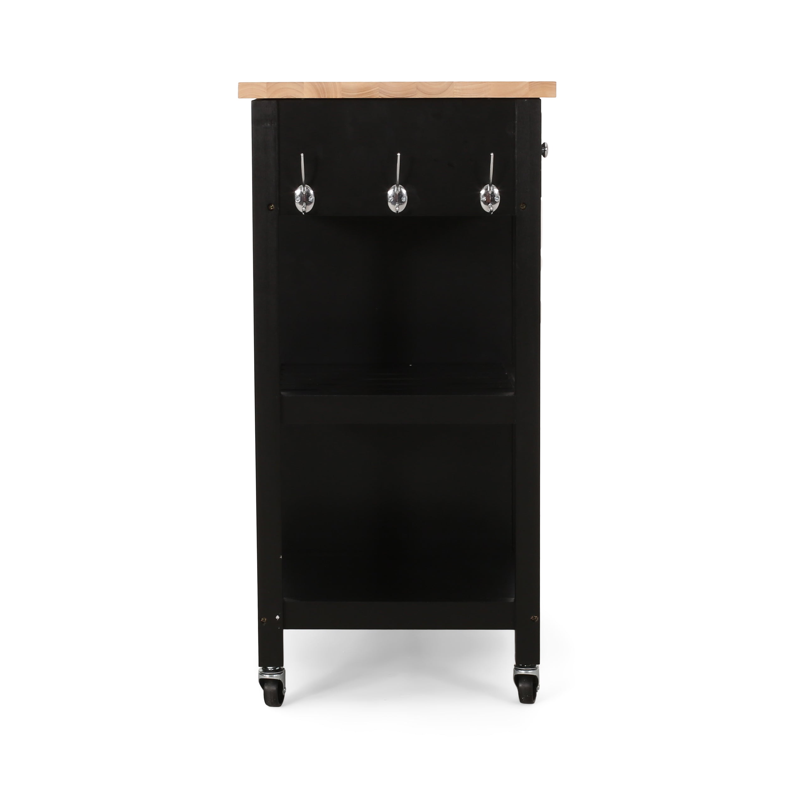 Aidah Contemporary Kitchen Cart with Wheels， Black and Natural