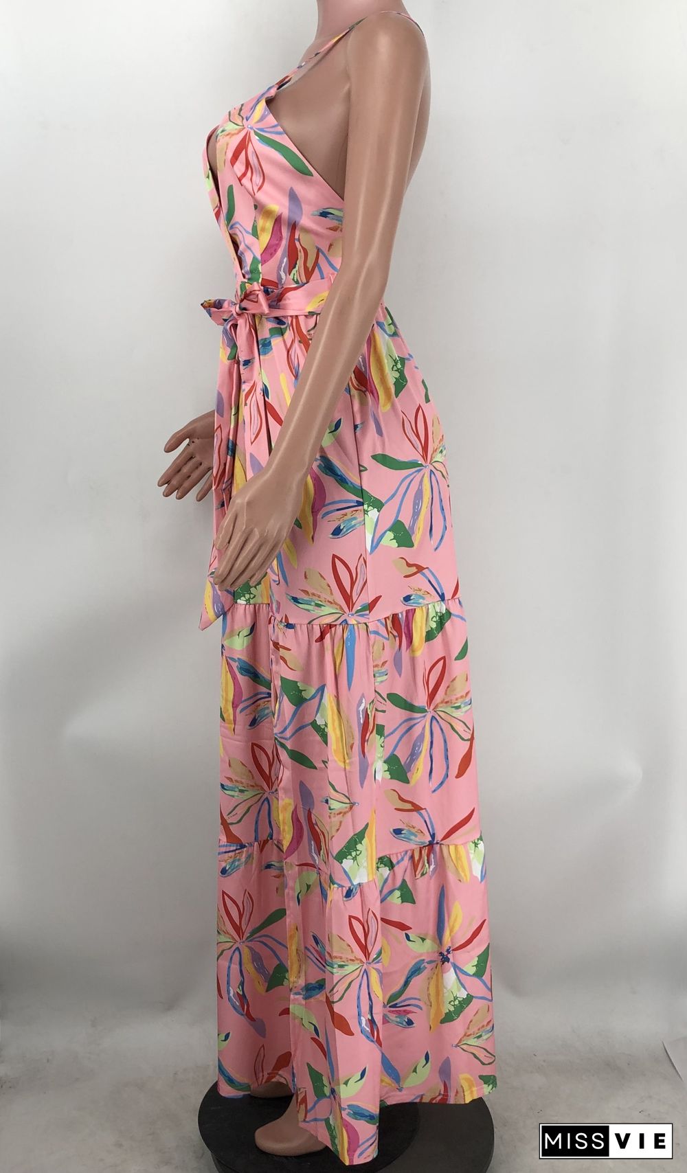 Sexy Floral Print Spaghetti Strap Backless Maxi Dress