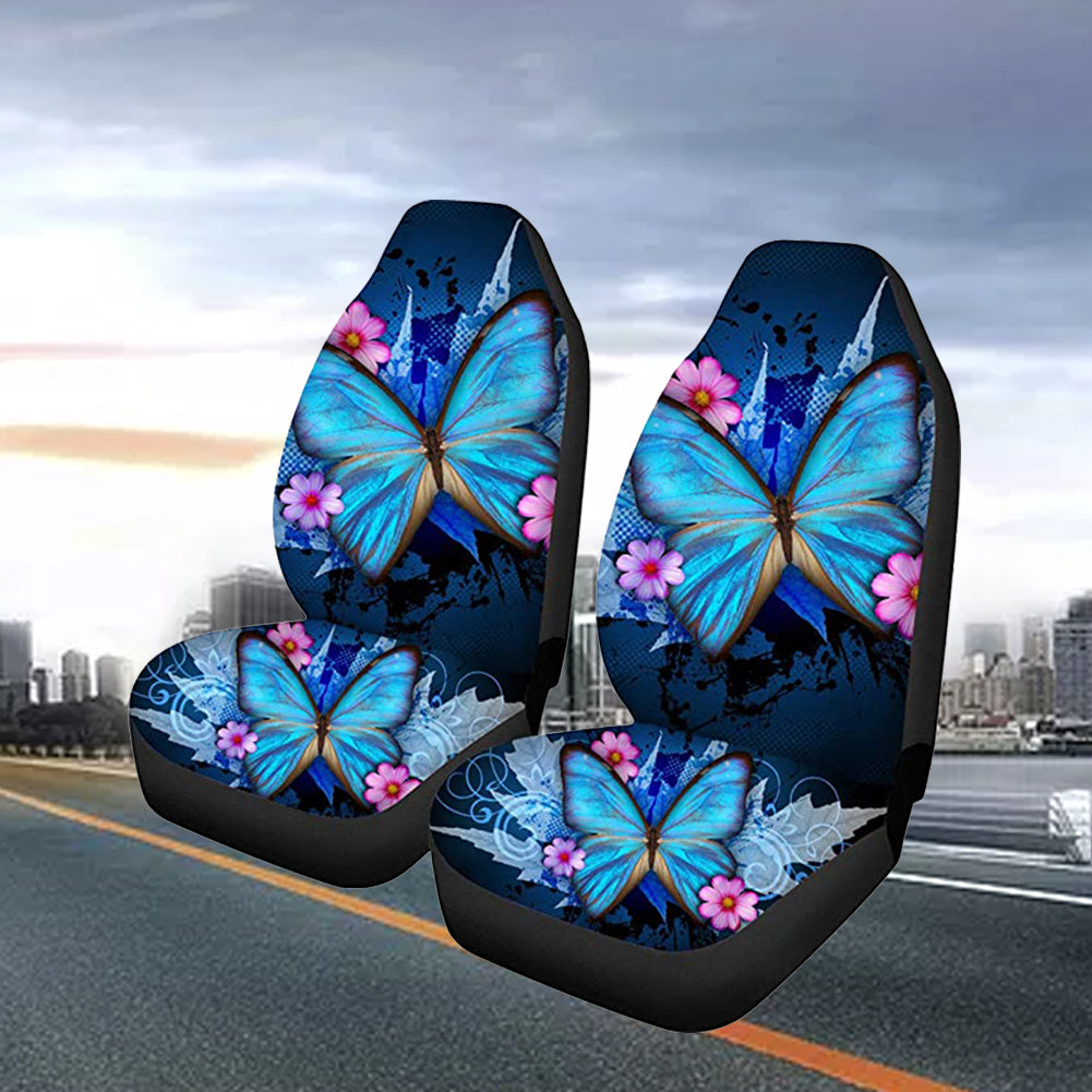 Trendy Car Seat Covers Ble Butterfly Print High Back Seat Cover Set of 2 Ultra-Soft Universal Fit