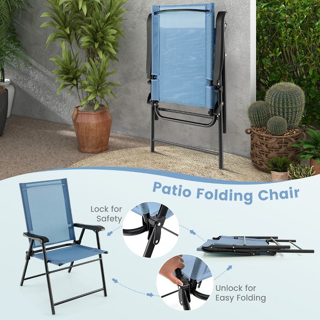 Costway Patio Portable Armrests Chair Folding Sling Back Chair Blue