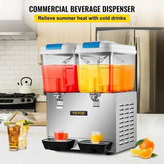 VEVOR Commercial Beverage Dispenser 9.5 Gal. 36 L 2 Tanks Drink Dispenser 300 W Stainless Steel Juice Dispenser 110V YLJHSLYJ18LX2SG01V1