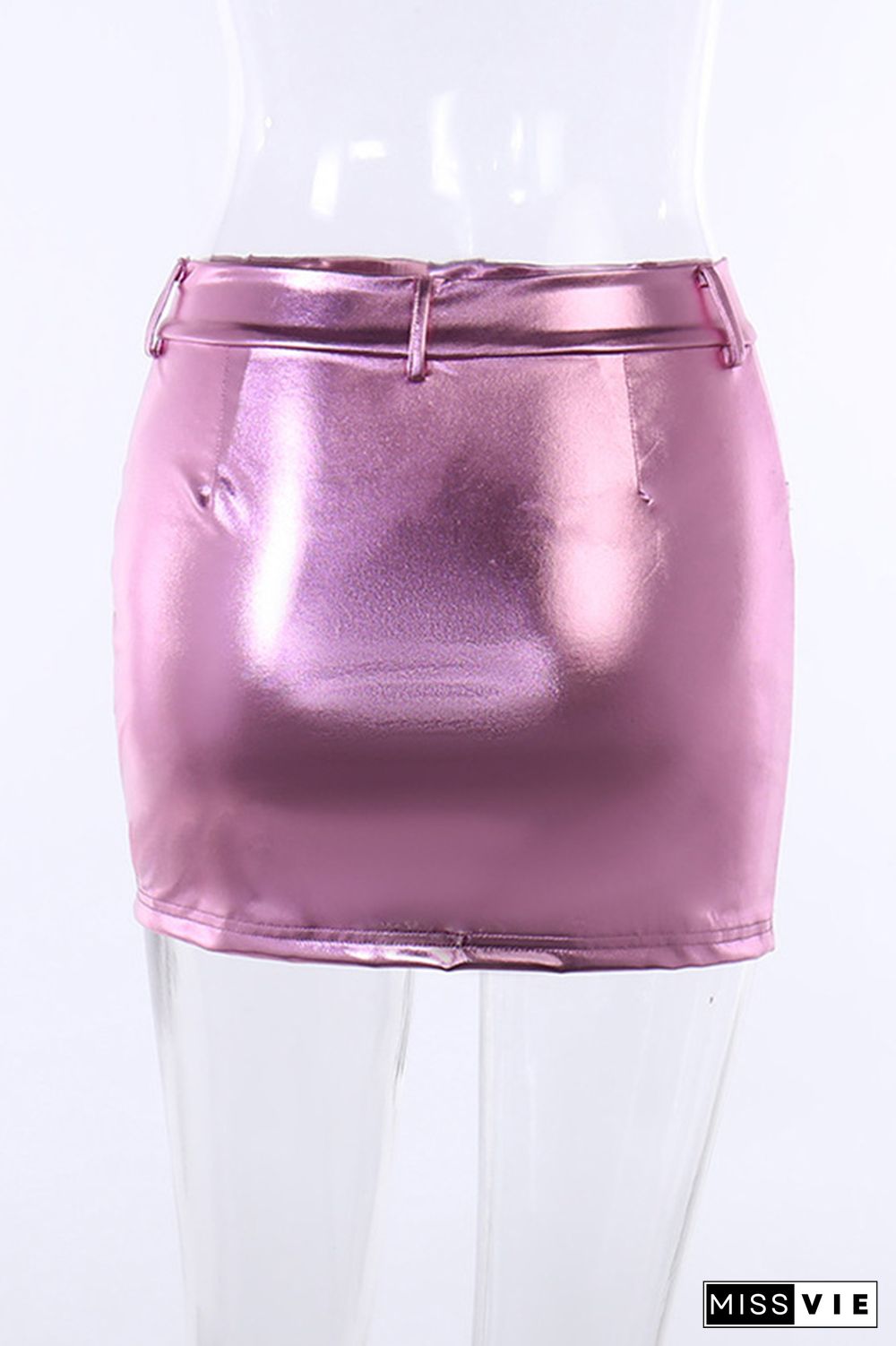 Shiny Button Closure Mini Skirt