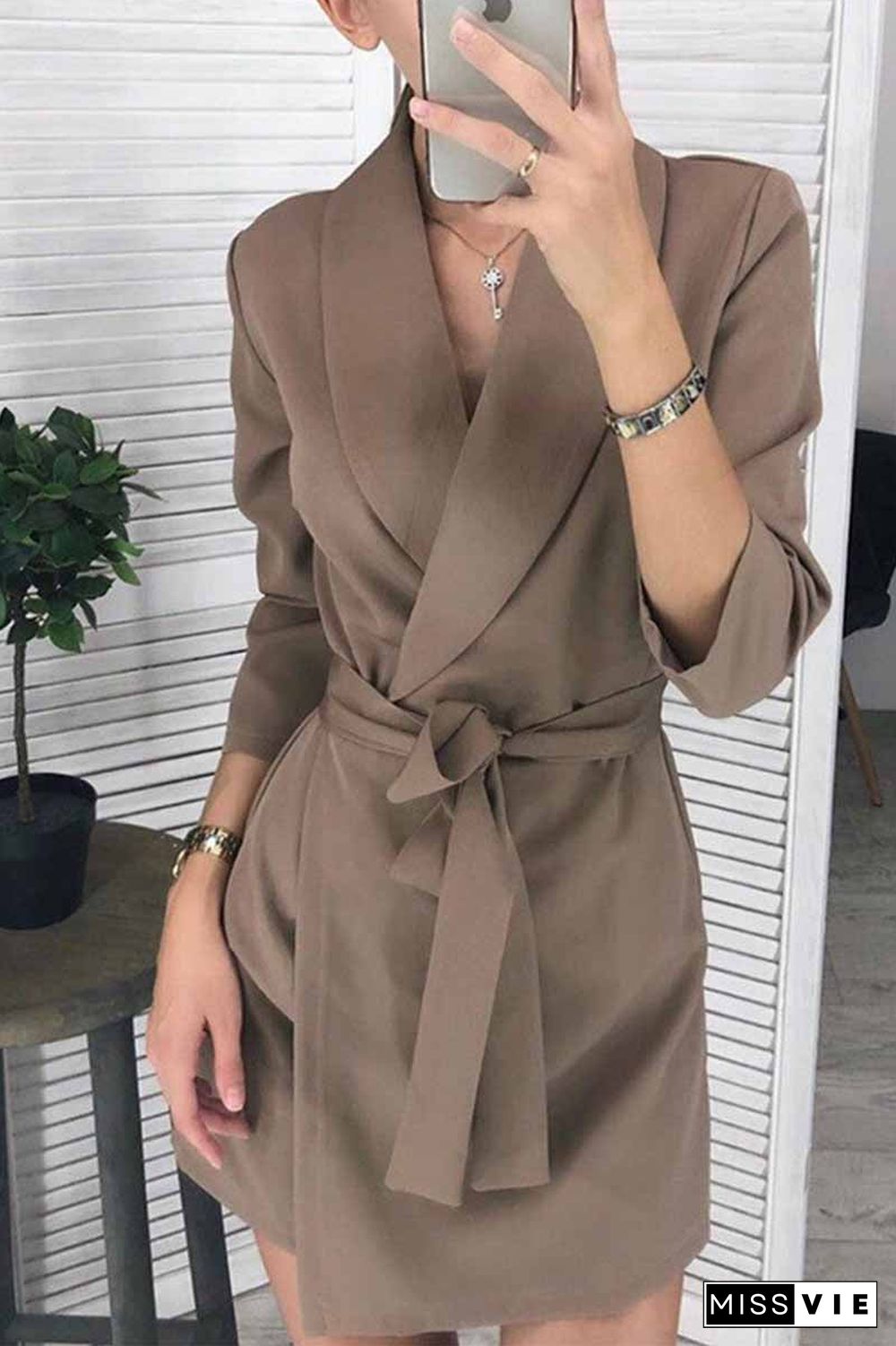 Solid Color Long Sleeve Suit Collar Mini Dresses(3 Colors)