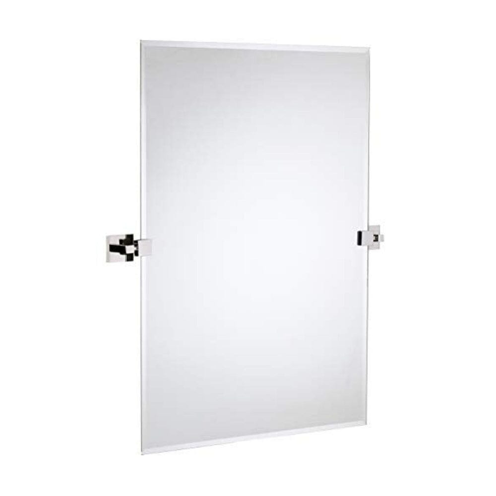 Squared Modern Pivot Rectangle Mirror with Polished Chrome Wall Anchors 24