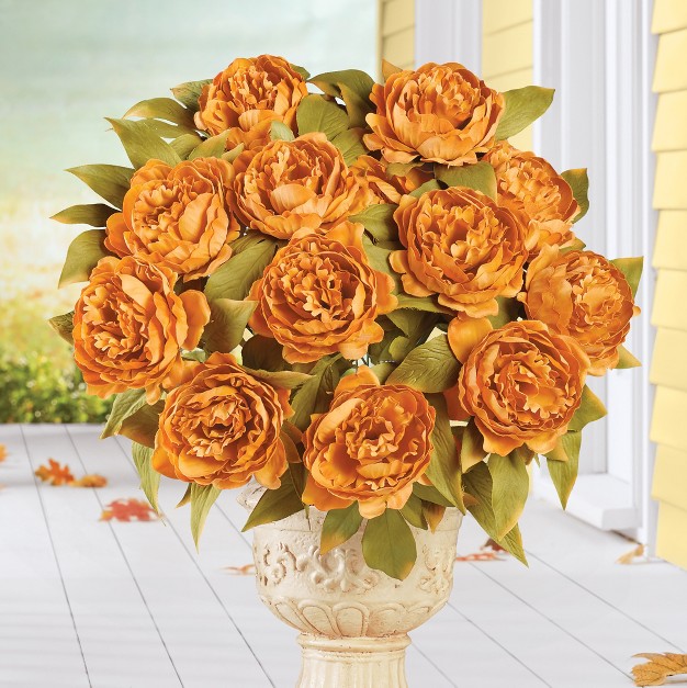 Collections Etc Artificial Autumn Peony Bushes Set Of 3