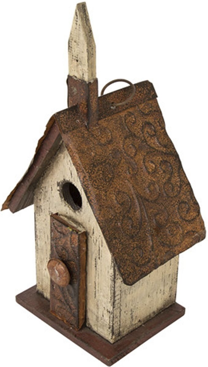 Glitzhome Distressed Wooden Bird House， 13.90-in