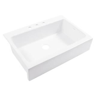 SINKOLOGY Josephine 34 in. 3-Hole Quick-Fit Drop-In Farmhouse Single Bowl Crisp White Fireclay Kitchen Sink SK450-34FC