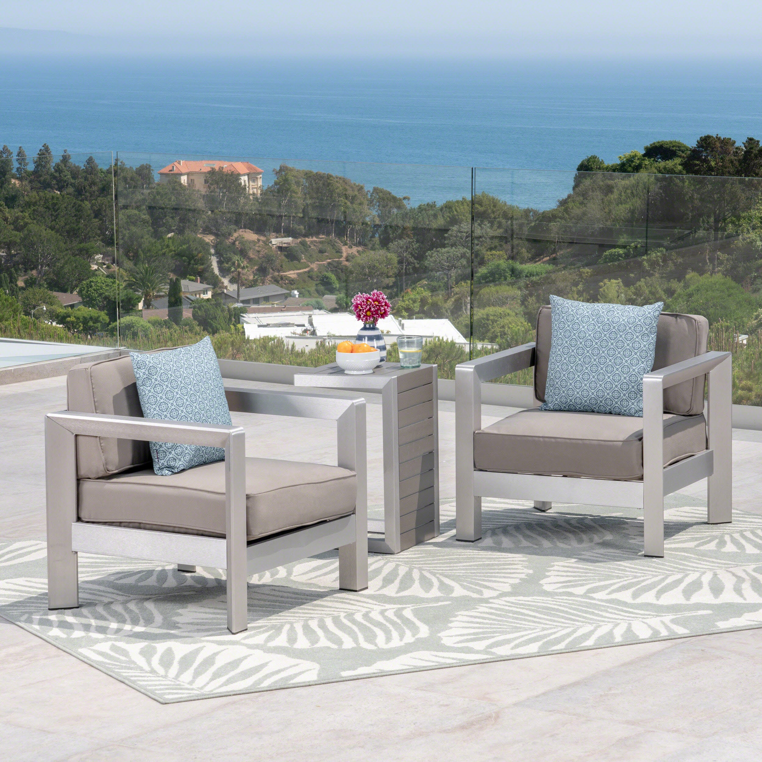 Emily 3-piece Outdoor Aluminum Club Chairs with Side Table