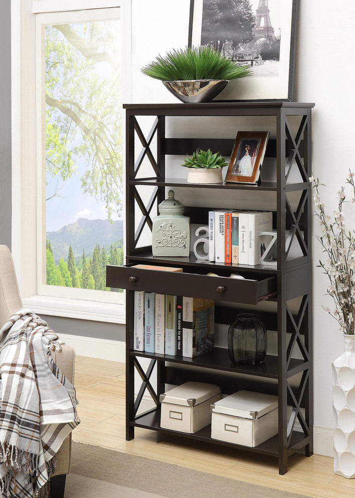 Convenience Concepts Oxford 5 Tier Bookcase with Drawer in Black Wood Finish   Transitional   Bookcases   by Homesquare  Houzz