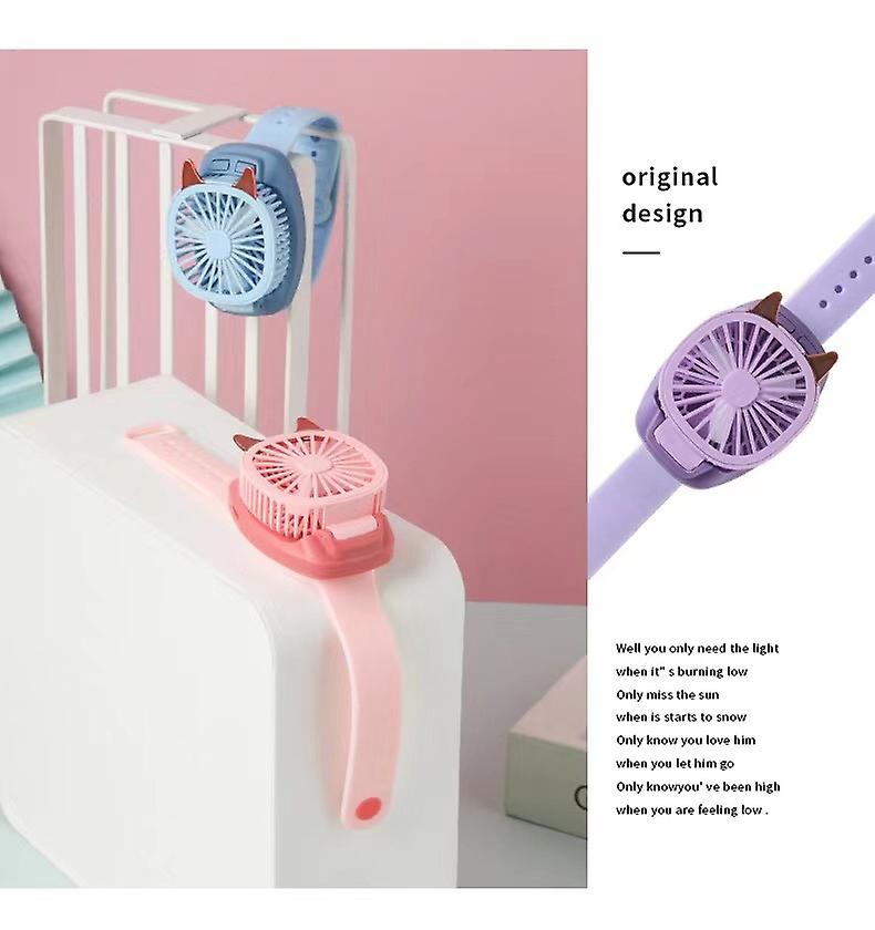 Watch Fan Blue Creative Usb Charging Cartoon Fan Children's Handheld Wristband Electric Fan-pink