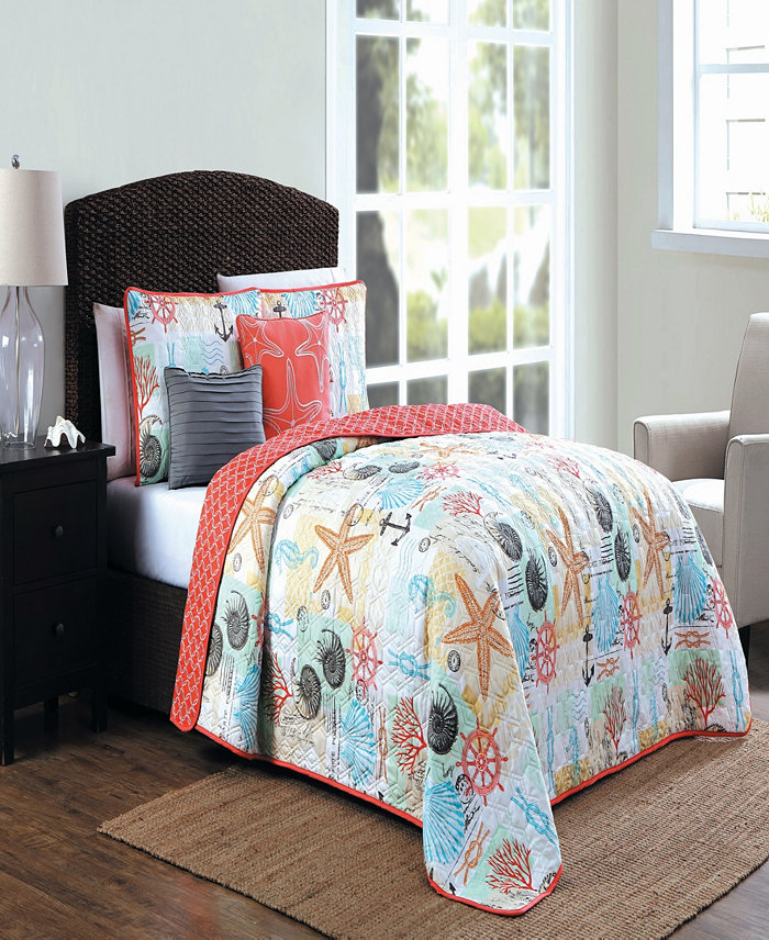 Heritage Bay Belize Coastal Print 4pc Twin Reversible Quilt Set