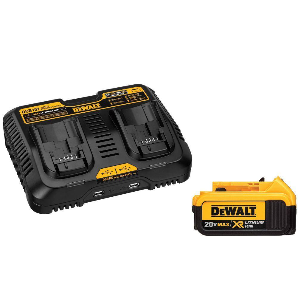 DW 20V MAX XR Lithium-Ion Premium 4.0Ah Battery Pack and Dual Port Charger with (2) USB Ports DCB102BP