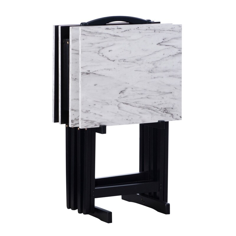 Meisel White Faux Marble Tray Table Set