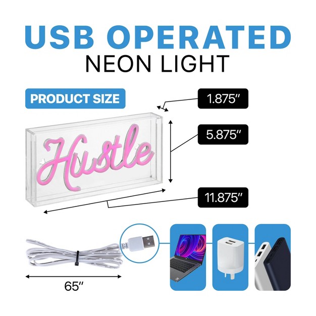 X 5 88 quot Hustle Contemporary Glam Acrylic Box Usb Operated Led Neon Light Pink Jonathan Y